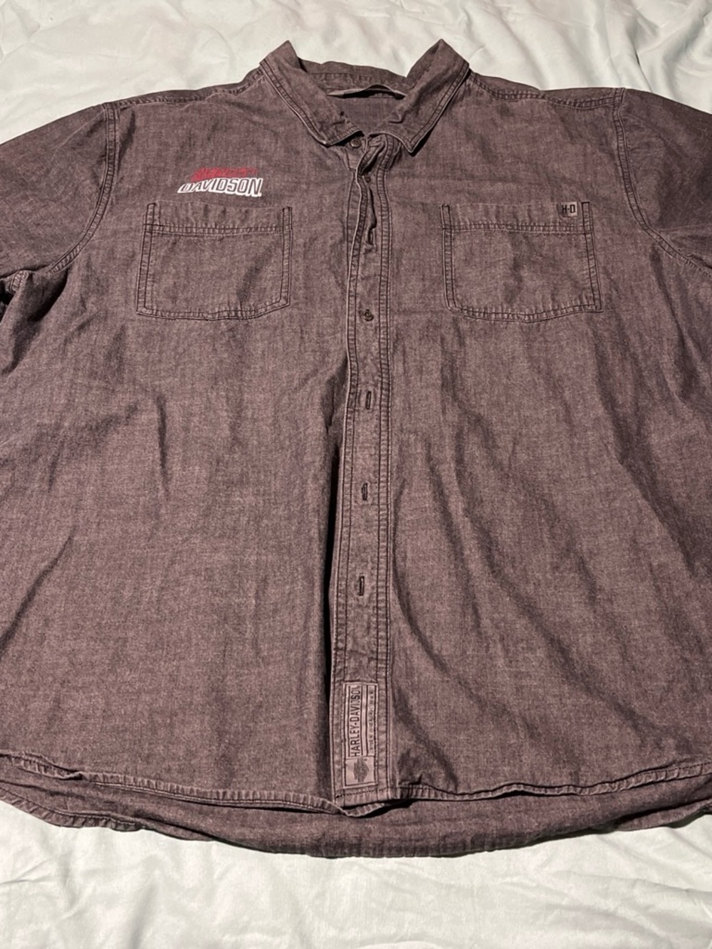Harley‑Davidson Men's Button‑Down Work Shirt in Washed Burgundy